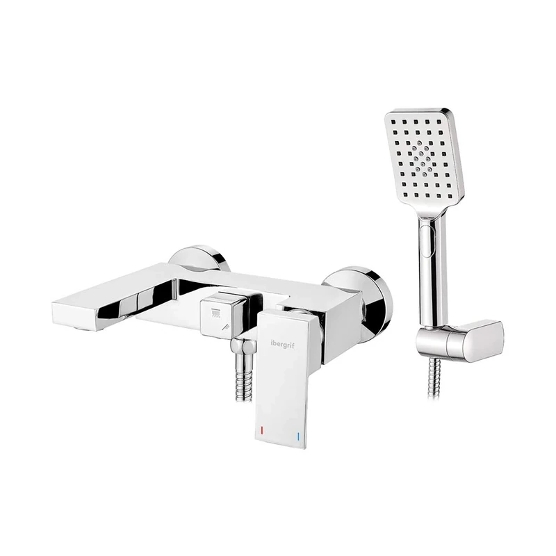 Ibergrif Atenas - Single LeverShower Mixer, Square Tub Tap Set, Chrome