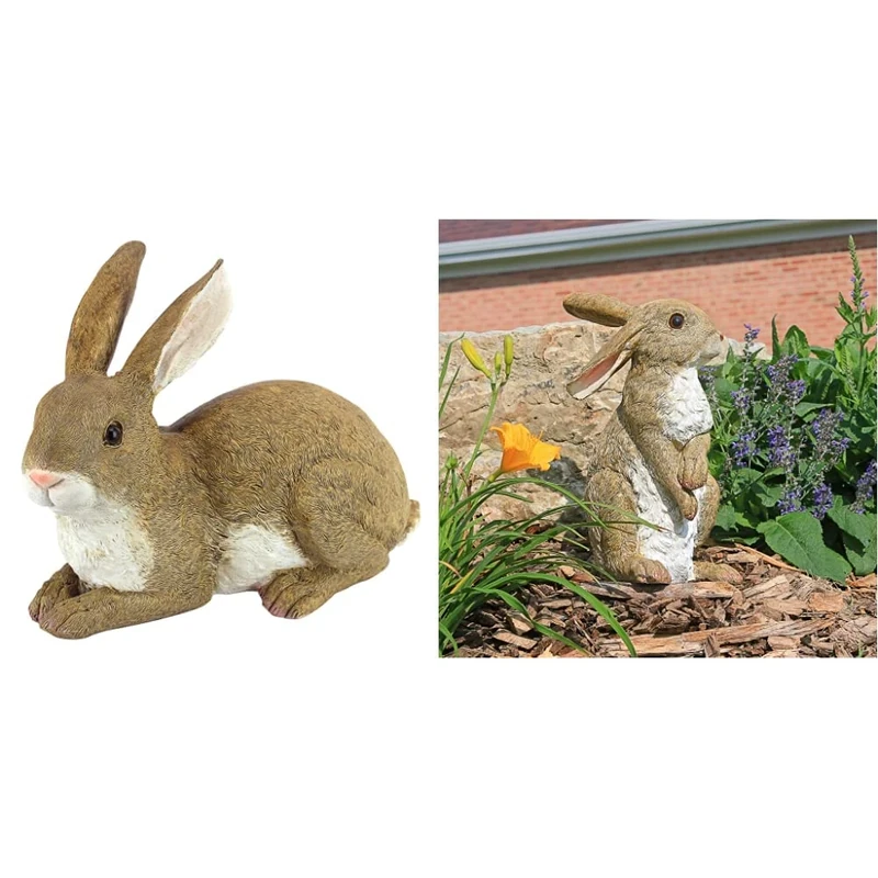 Design Toscano QM200861 Bashful the Bunny Lying Down Rabbit Outdoor Garden Statue, Polyresin, 25.5 cm & Hopper the Bunny Standing Rabbit Outdoor Garden Statue, Polyresin, 29 cm
