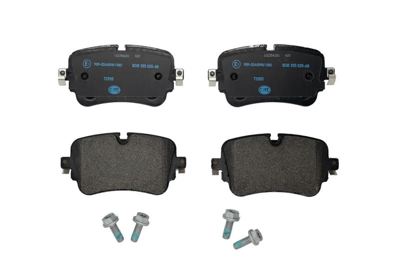 HELLA 8DB 355 025-681 Brake pad set - prepared for wear warning indicator - T2555 - for e.g. AUDI/VOLKSWAGEN