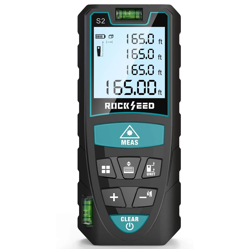 Laser Measure 50M/165ft,RockSeed Digital Laser Distance Meter with 2 Bubble Levels,Portable Laser Rangefinder M/in/Ft Unit Switching Backlit LCD and Measuring Distance/Area/Volume/Pythagorean