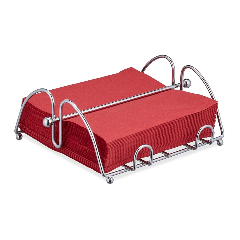 Relaxdays Napkin Holder with Weighted Bar, For 33x33 cm Napkins, Kitchen & Restaurant Serviette Dispenser, Metal, Silver - Image 1
