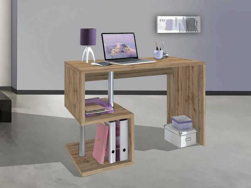 Dmora - Desk Massimo, PC holder linear desk, Multipurpose office table, Multiposition space-saving desk, 100% Made in Italy, cm 100x50h78, Oak