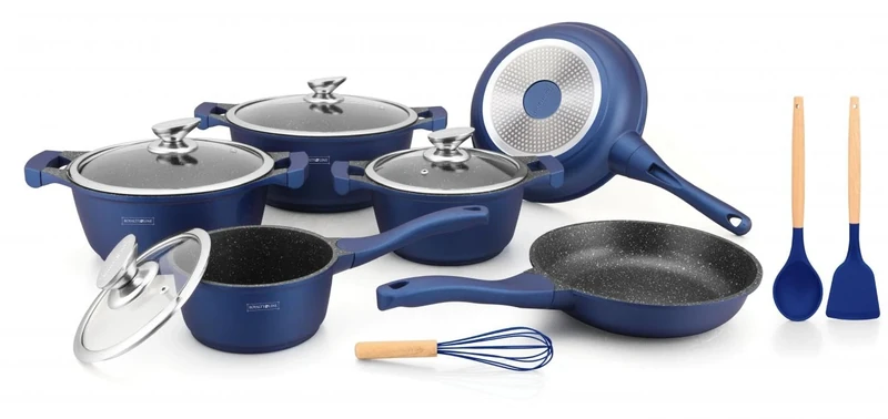 Royalty Line Induction Pots Set with Lid, 13-Piece Non-Stick Cookware Set with Induction Suitable Pots and Pans, 2 Frying Pans for All Hobs, Blue