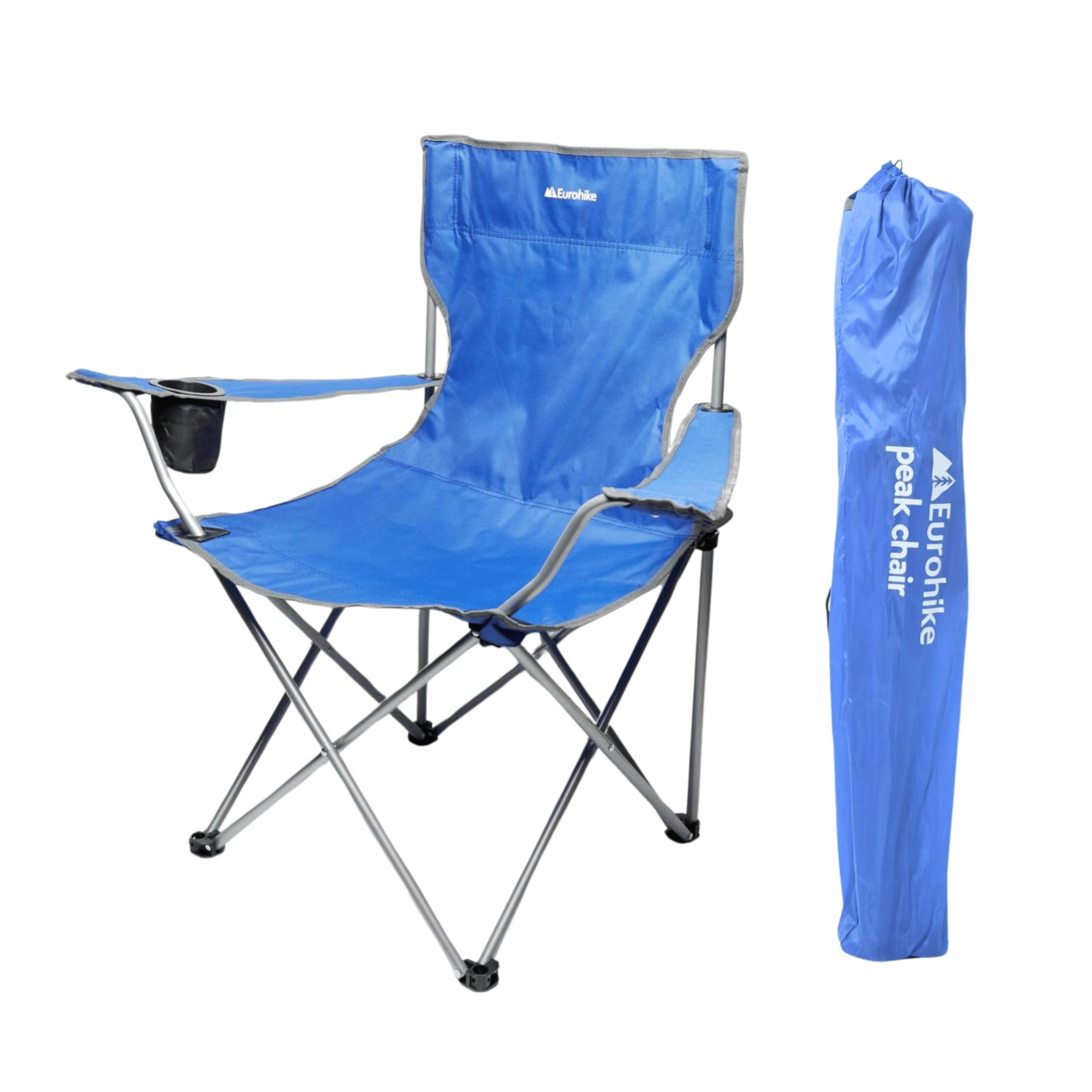 Eurohike Peak Folding Chair with Drinks Holder & Arm Rests for Adults & Kids, Lightweight, Portable, Compact, Ideal for Camping, Festivals, Picnics, Beach & Outdoor Events (Blue)