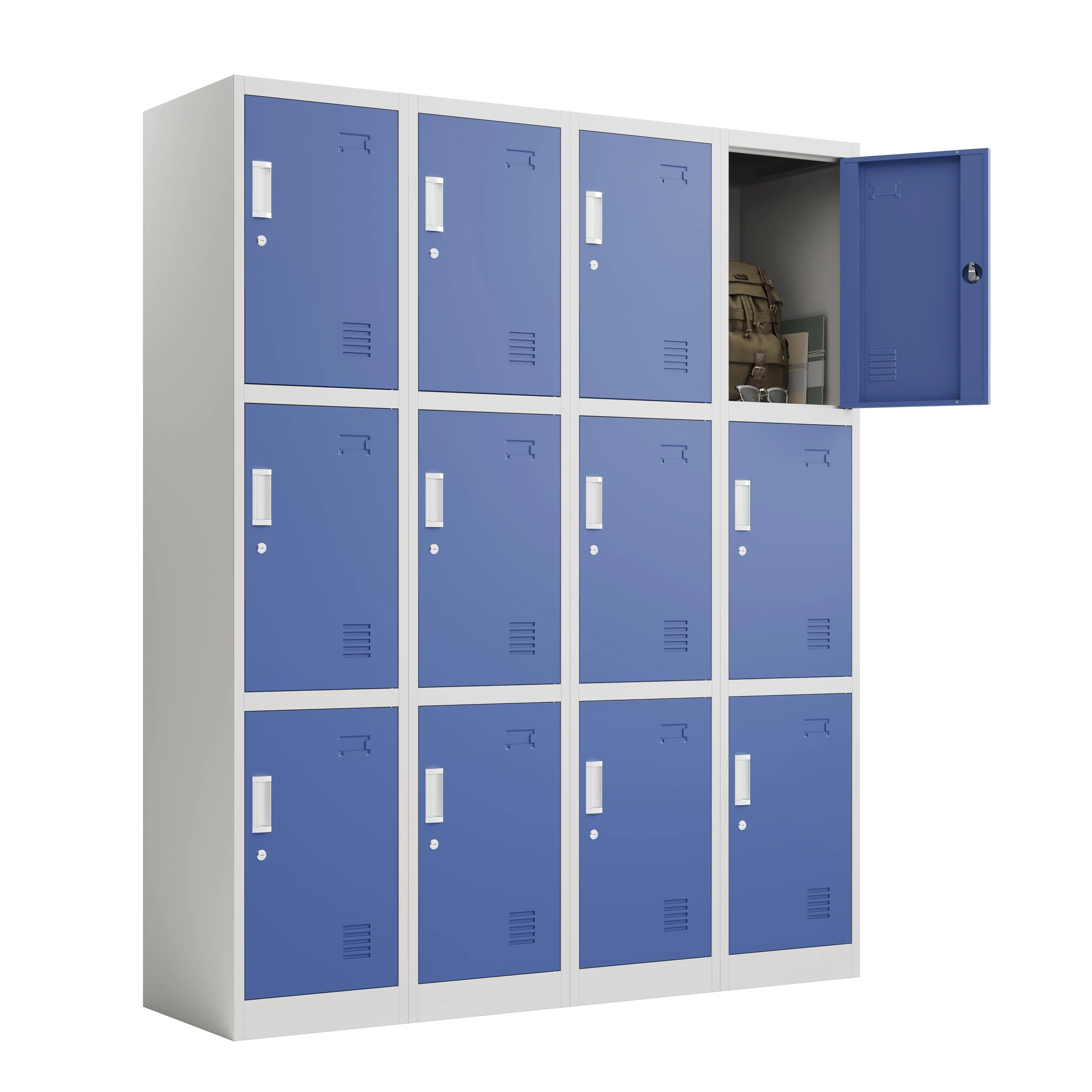 Racking Solutions 4 x 3 Door Metal Storage Lockers, Blue & Grey Steel Lockable Unit, Staff Gym School Changing 1850mm H x 380mm W x 450mm D