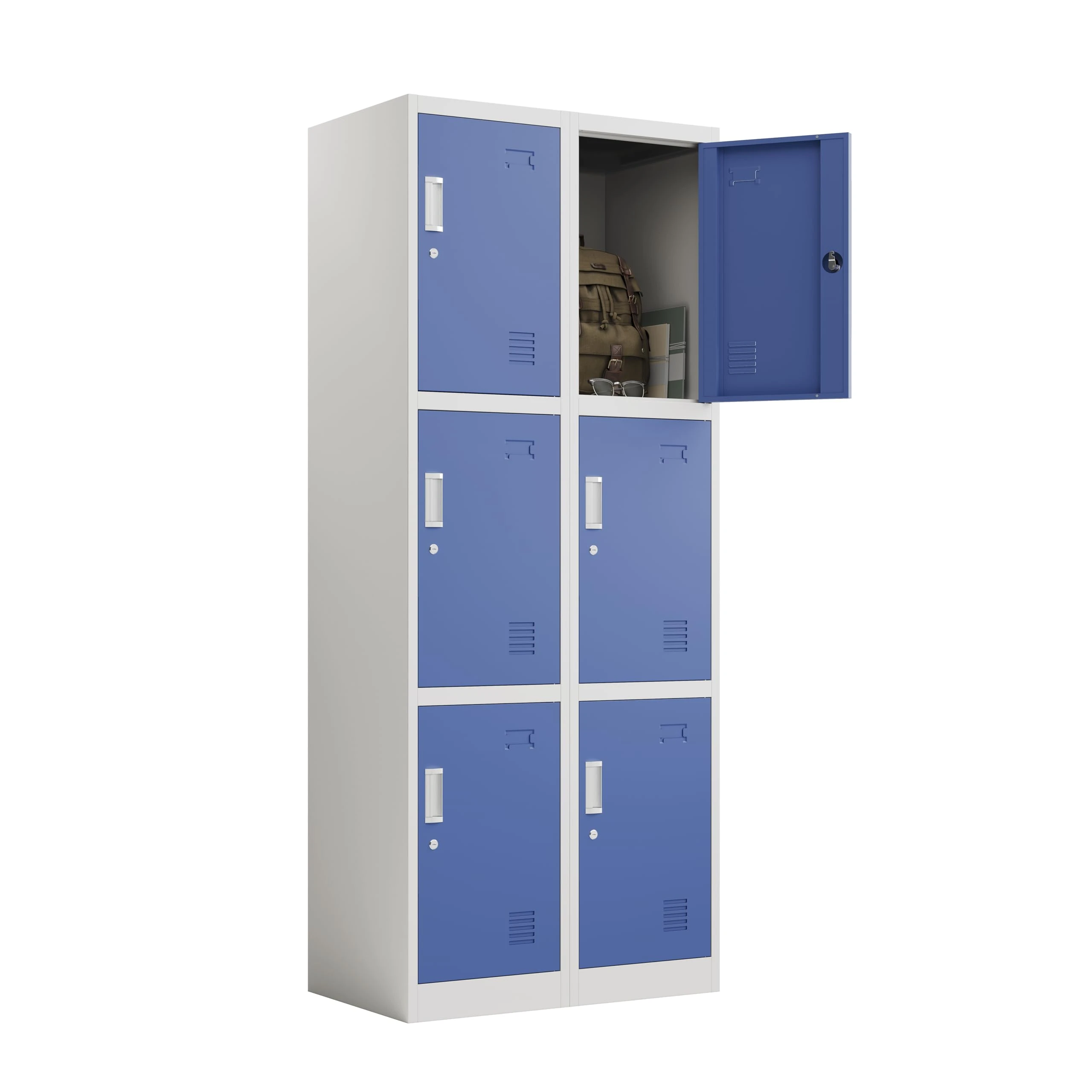 Racking Solutions 2 x 3 Door Metal Storage Lockers, Blue & Grey Steel Lockable Unit, Staff Gym School Changing 1850mm H x 380mm W x 450mm D