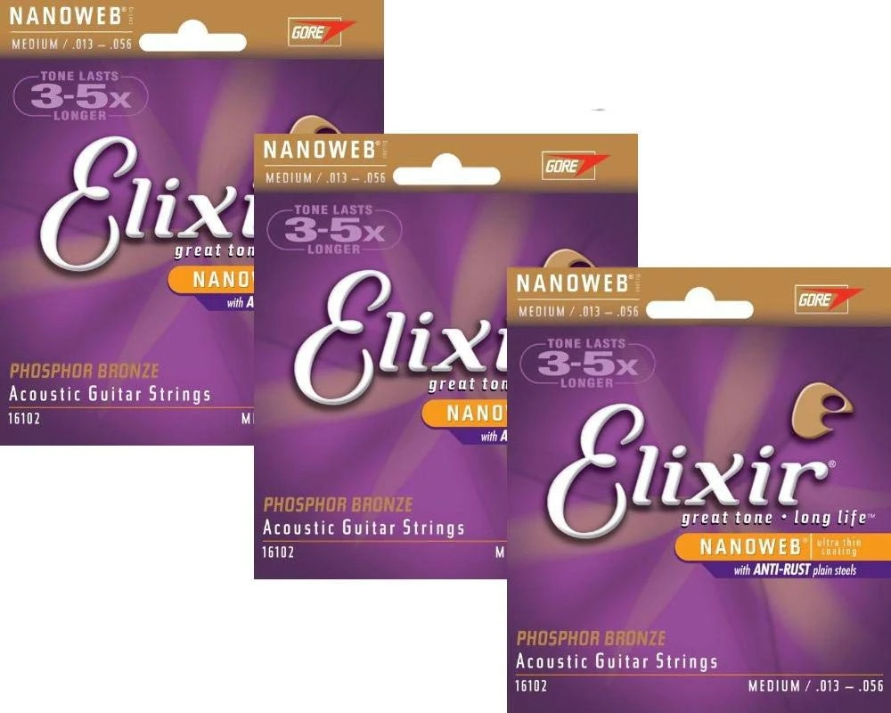 Generic 3 Sets Elixir Nanoweb Coating Anti--RUST Phosphor Bronze Acoustic Guitar Strings