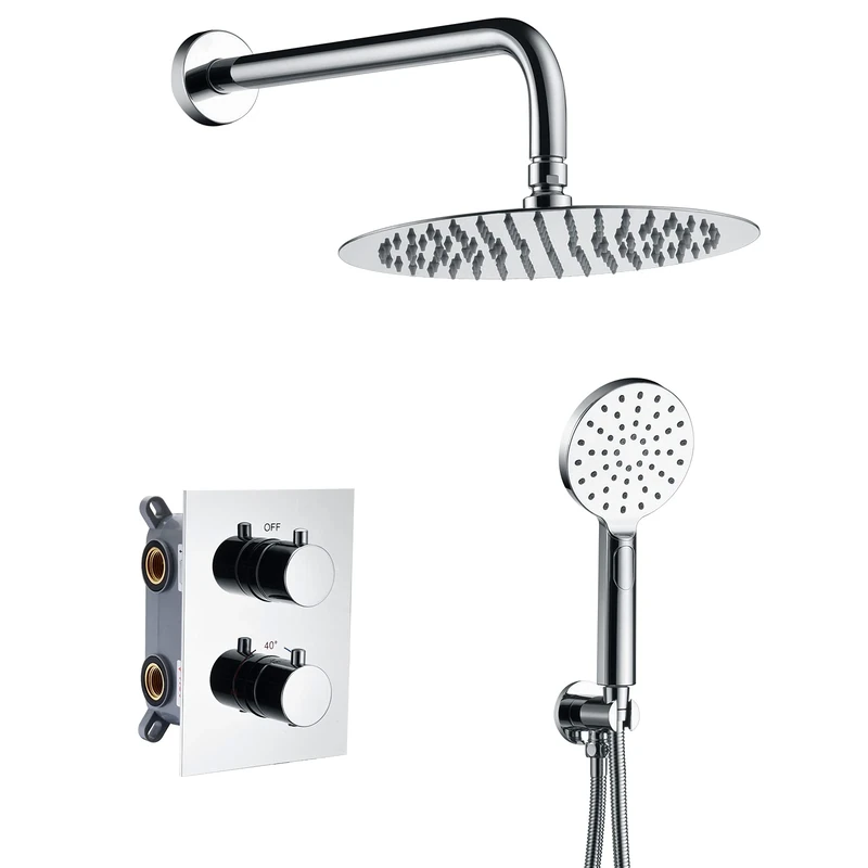 Ibergrif - Concealed Shower System, Square Thermostatic Mixer Tap Set, Chrome