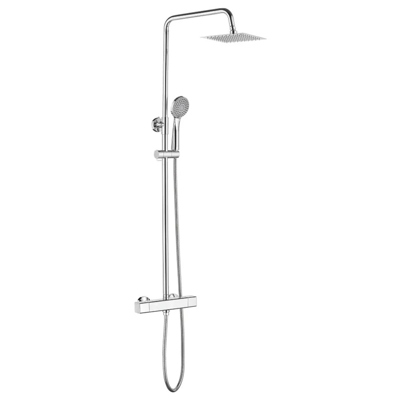 Ibergrif - Shower System, Square Mixer Tap Set, Chrome, Silver