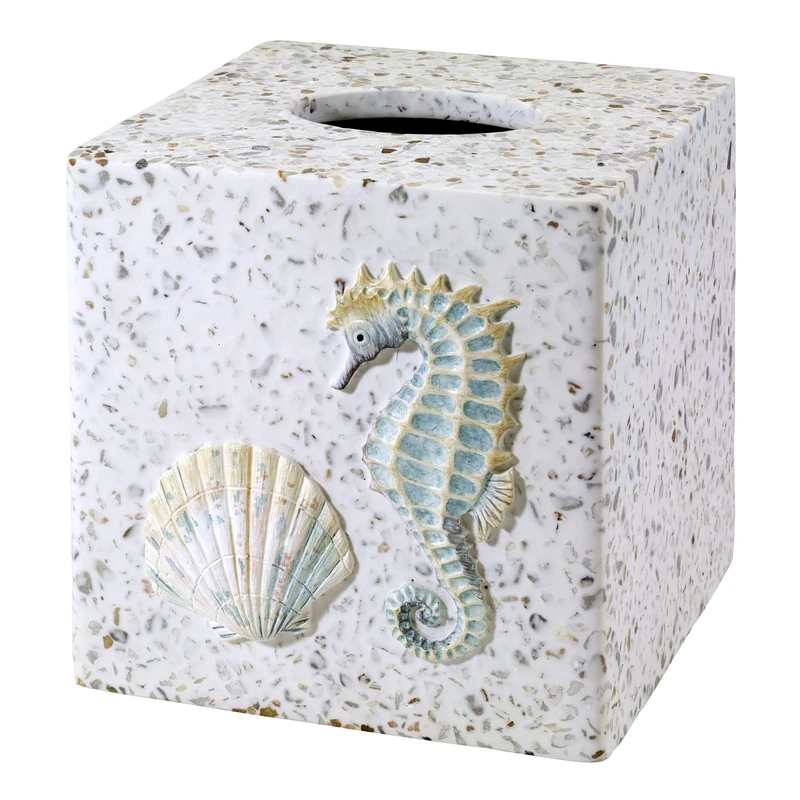 Avanti Linens - Tissue Box Cover, Guest Bathroom Essentials, Sea Inspired Bathroom Decor (Coastal Terrazo Collection)