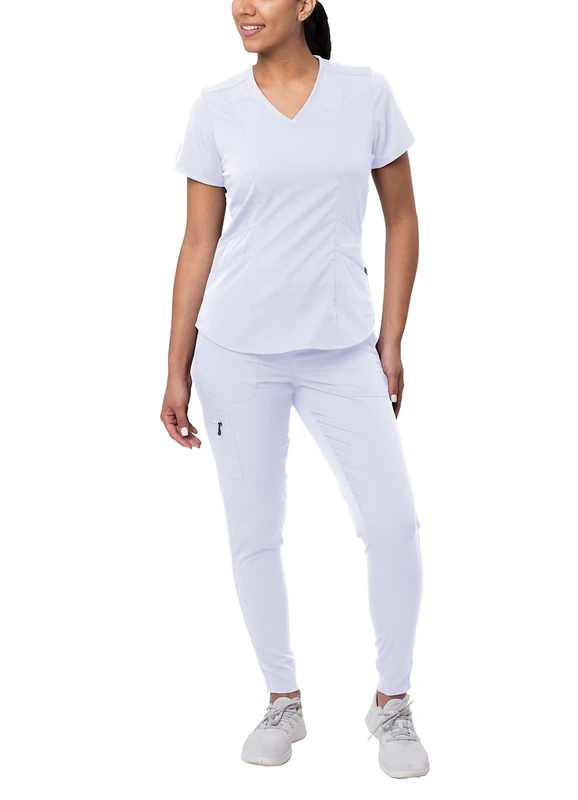 Adar Pro Modern Athletic Scrub Set for Women - Modern V-Neck Scrub Top & Yoga Jogger Scrub Pants - P9500 - White - 2X