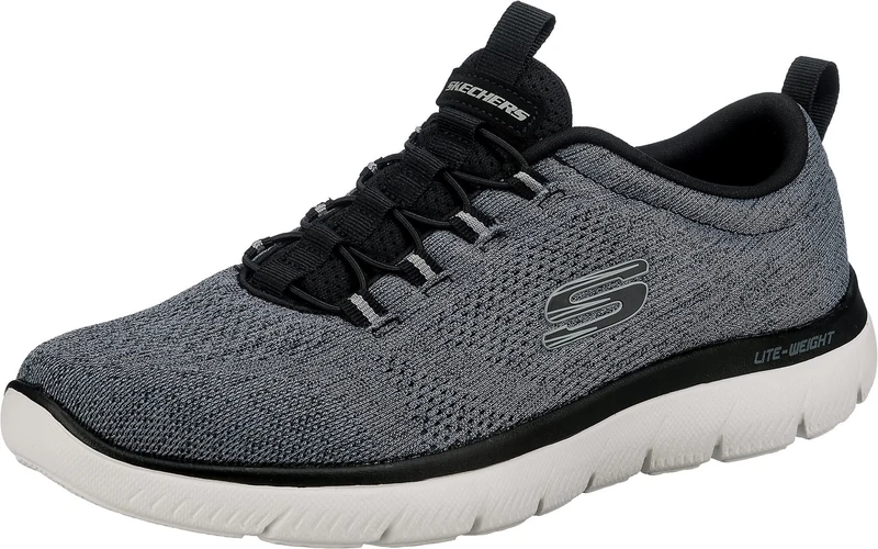 Skechers Men's Summits Louvin Trainers, Black Mesh/Pu/White Trim, 7.5 UK