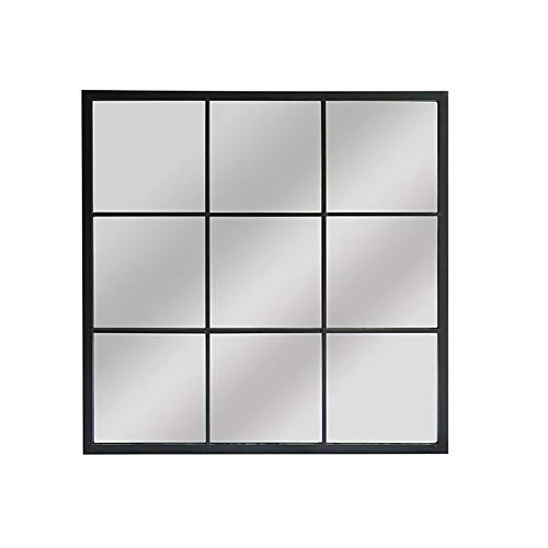 ASPECT M38BK Square Window Pane Industrial Metal Mirror, Black, 90(W) x2.5(D) x90(H) cm