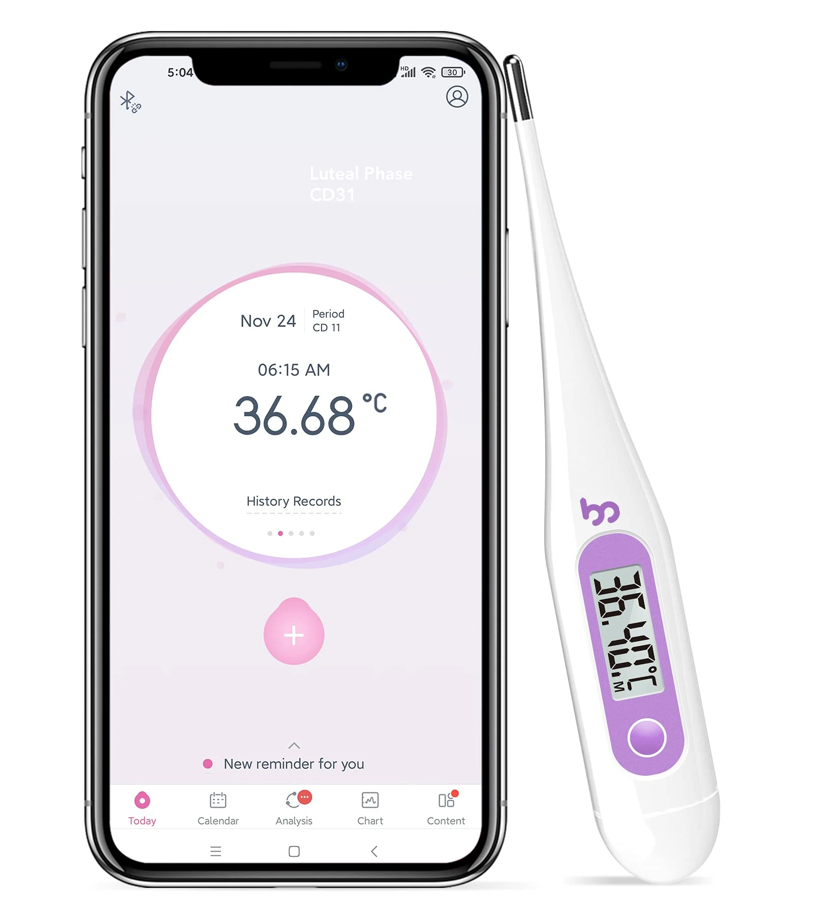 Digital Basal Body Thermometer Fertility Monitor Record BBT Manually, Draw BBT Chart Pinpoint Ovulation Day, High Accuracy Perfect Companion for Ovulation (Purple)