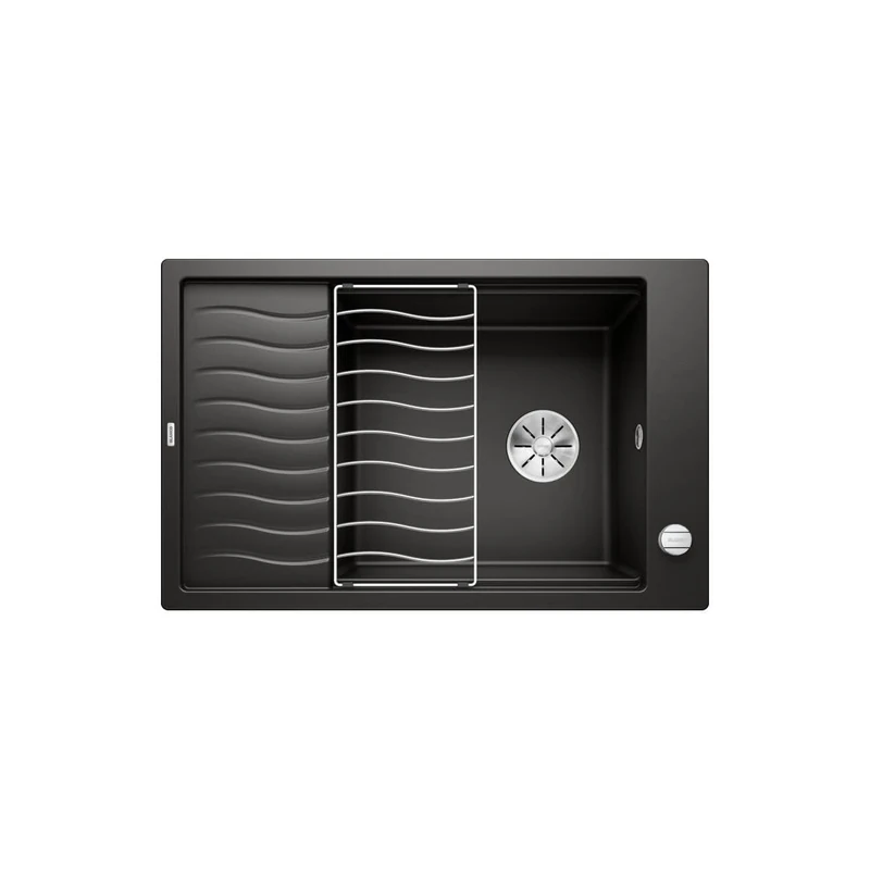 BLANCO Elon XL 6 S | SILGRANIT Sink in Black | Installation Type: Inset Installation from Above | Reversible | for 60 cm Wide Base cabinets | Large Bowl | Easy-Care Surface | [78x50x20.2 cm]