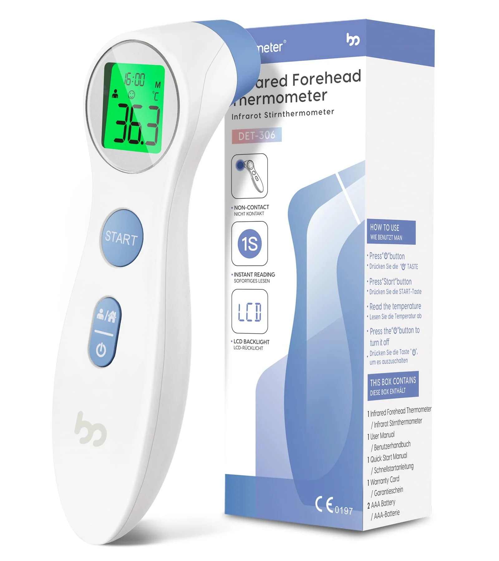 Digital Thermometer for Baby, Kids and Adults, Non-Contact Infrared Thermometer with Immediate Accurate Reading, Fever Alarm (White)