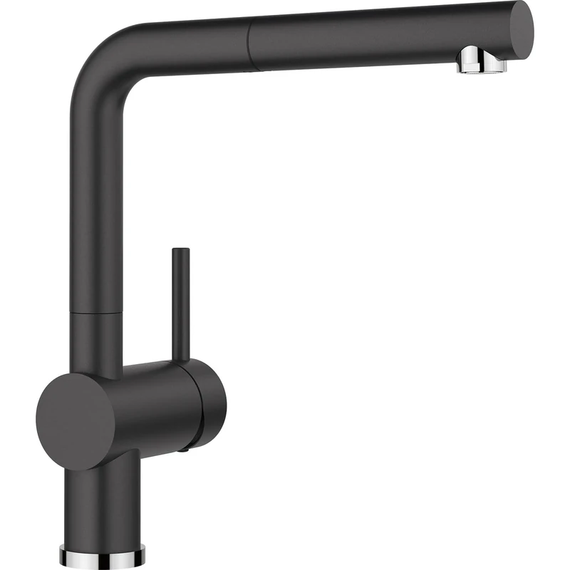BLANCO Linus-S | Kitchen Mixer tap in silgranit Black | High-Pressure | with Pull-Out Hose | Non-Return Valve | Ceramic Cartridge | Assured Water Quality & Water-Saving | [11x26.6x28.2 cm]