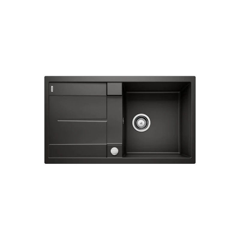BLANCO METRA 5 S | SILGRANIT Sink in Black | Installation Type: Inset Installation from Above | Reversible | for 50 cm Wide Base cabinets | Large Bowl | Easy-Care Surface | [86x50x20.2 cm]