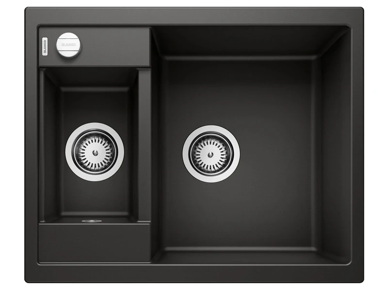 BLANCO METRA 6 | SILGRANIT Sink in Black | Installation Type: Inset Installation from Above | Reversible | for 60 cm Wide Base cabinets | Double Bowl for User-Friendly use | [61.5x50x20 cm]