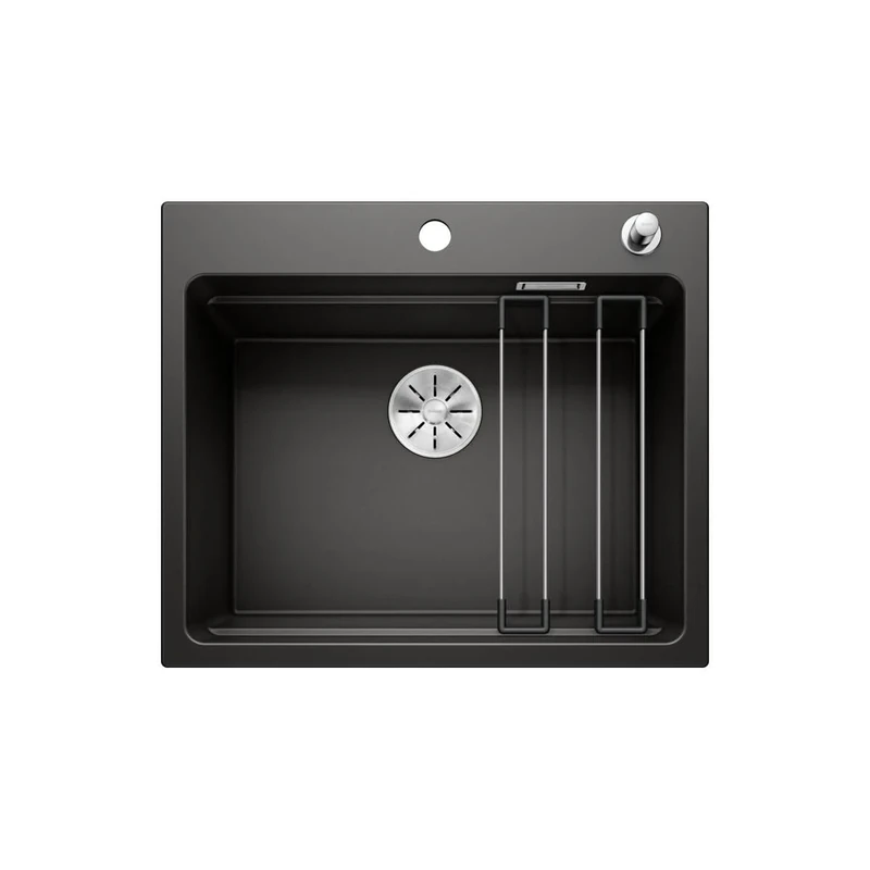 BLANCO ETAGON 6 | SILGRANIT Sink in Black | Installation Type: Inset Installation from Above | for 60 cm Wide Base cabinets | System Concept with Versatile ETAGON Rails | [60x51x23.2 cm]