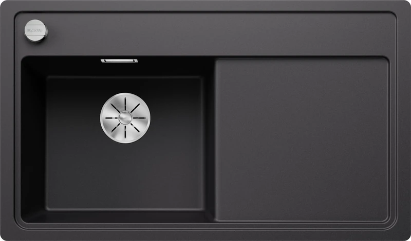 BLANCO Zenar 45 S-F | SILGRANIT Granite Sink in Black | Installation Type: flushmount | Main Bowl on The Left | for 45 cm Wide Base cabinets | Large Bowl | Easy to Clean | [84.8x49.8x20.2 cm]