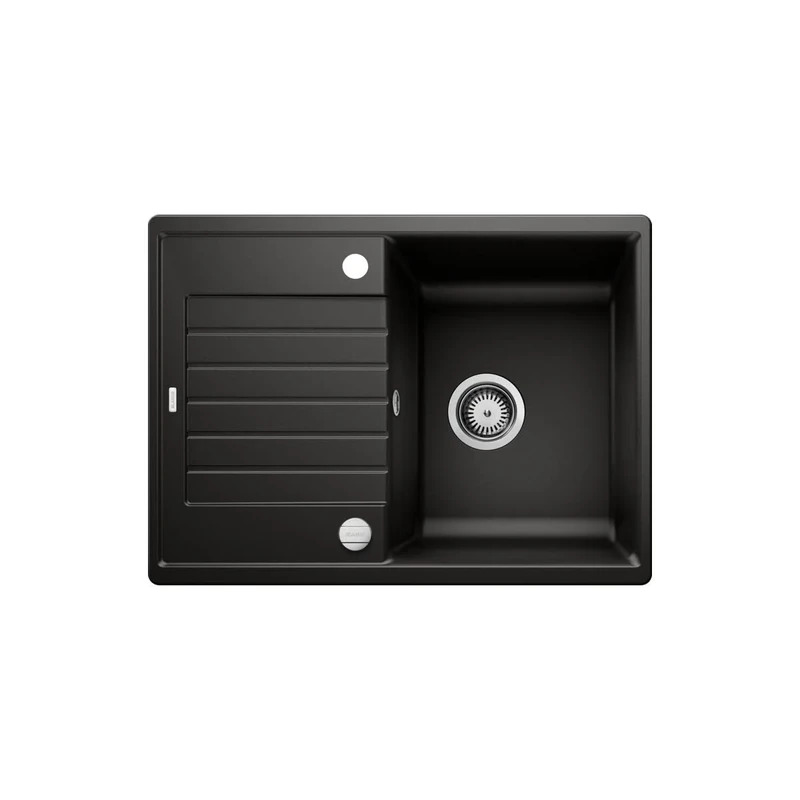 BLANCO ZIA 45 S Compact | SILGRANIT Granite Sink in Black | Installation Type: Inset Installation from Above | Reversible | for 45 cm Wide Base cabinets | Large Bowl | Easy to Clean | [68x50x20.2 cm]