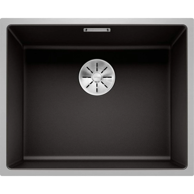 BLANCO SUBLINE 500-IF SteelFrame | SILGRANIT Sink in Black | for 60 cm Wide Base cabinets | Framed in Stainless Steel | Without tap Ledge | Without Remote Waste Control | [54.3x44.3x20.3 cm]