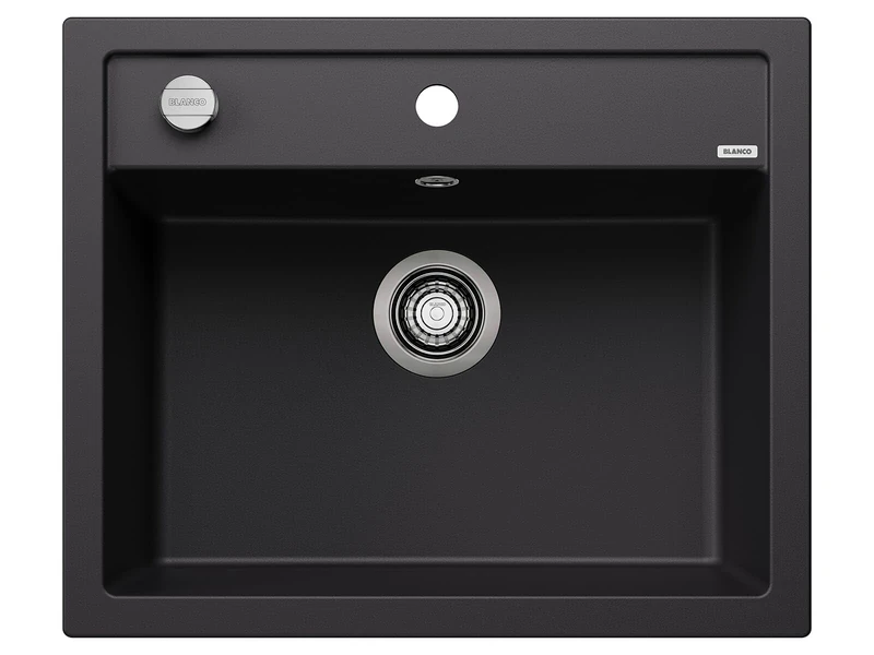 BLANCO DALAGO 6 | SILGRANIT Sink in Black | Installation Type: Inset Installation from Above | for 60 cm Wide Base cabinets | Spacious Bowl Volume | Easy-Care Surface | [61.5x51x20.2 cm]
