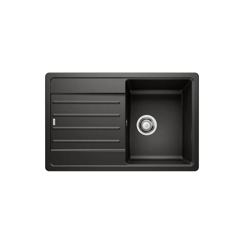 BLANCO Legra 45 S | SILGRANIT Granite Sink in Black | Installation Type: Inset Installation from Above | Reversible | for 45 cm Wide Base cabinets | Large Bowl | Easy-Care Surface | [78x50x20.2 cm]