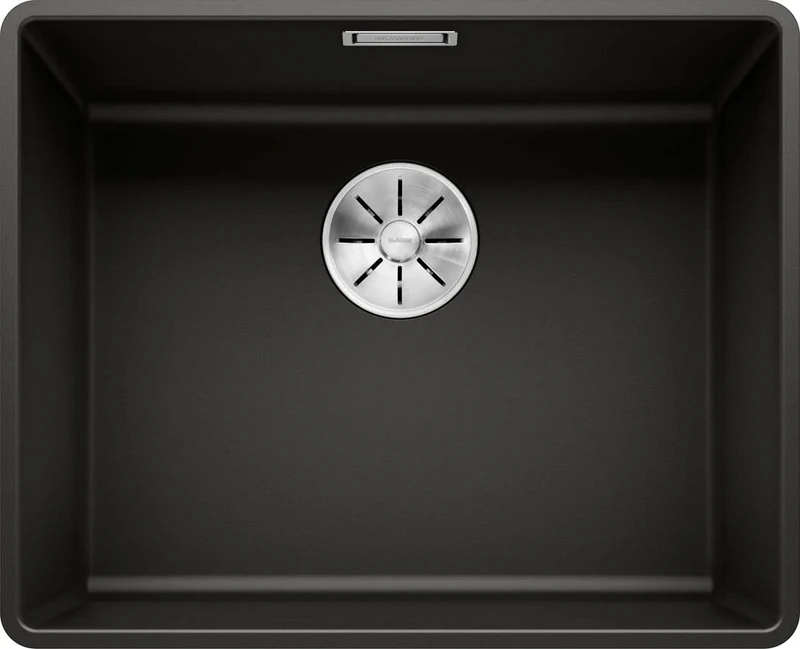 BLANCO SUBLINE 500-F | SILGRANIT Sink in Black | Installation Type: flushmount Installation | for 60 cm Wide Base cabinets | Spacious Bowl Volume | Easy-Care Surface | [52.7x42.7x20.2 cm]