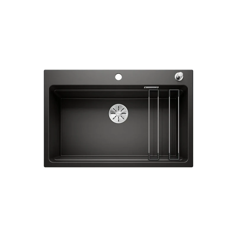 BLANCO ETAGON 8 | SILGRANIT Sink in Black | Installation Type: Inset Installation from Above | for 80 cm Wide Base cabinets | System Concept with Versatile ETAGON Rails | [78x51x23.2 cm]