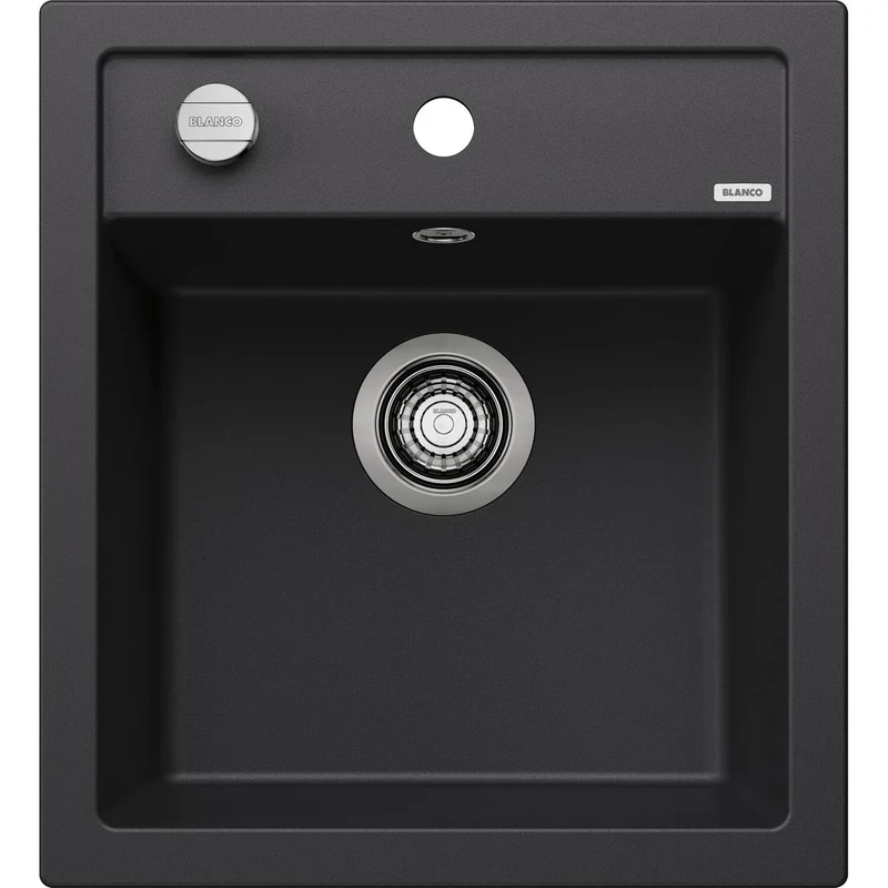 BLANCO DALAGO 45 | SILGRANIT Sink in Black | Installation Type: Inset Installation from Above | for 45 cm Wide Base cabinets | Spacious Bowl Volume | Easy-Care Surface | [46.5x51x20.2 cm]