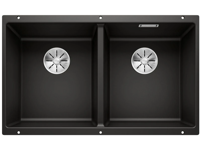 BLANCO SUBLINE 350/350-U | SILGRANIT Sink in Black | Installation Type: undermount Installation | for 80 cm Wide Base cabinets | Two Bowls, one Cut-Out and only one Installation | [75.5x46x21.2 cm]