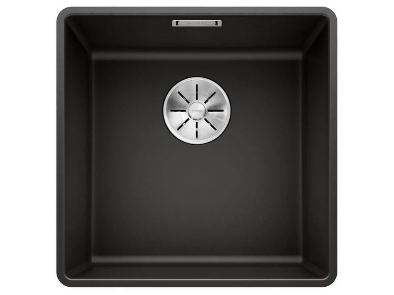 BLANCO SUBLINE 400-F | SILGRANIT Sink in Black | Installation Type: flushmount Installation | for 50 cm Wide Base cabinets | Spacious Bowl Volume | Easy-Care Surface | [42.7x42.7x20.2 cm]