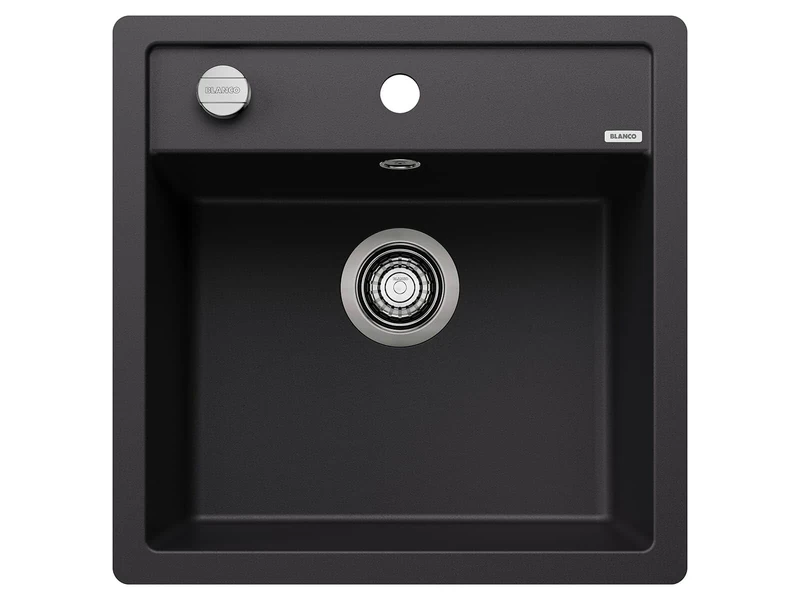BLANCO DALAGO 5-F | SILGRANIT Sink in Black | Installation Type: flushmount Installation | for 50 cm Wide Base cabinets | Spacious Bowl Volume | Easy-Care Surface | [50.5x50x20.2 cm]