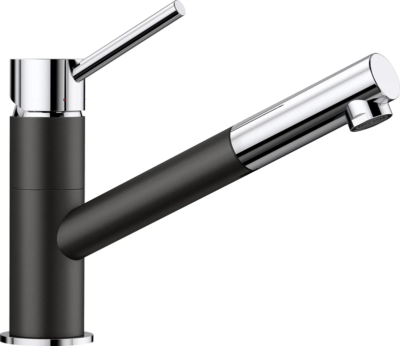BLANCO Kano-S | Kitchen Mixer tap in silgranit Black/Chrome | High-Pressure | with Pull-Out Hose | Non-Return Valve | Ceramic Cartridge | Assured Water Quality & Water-Saving | [5.5x24.6x19.1 cm]