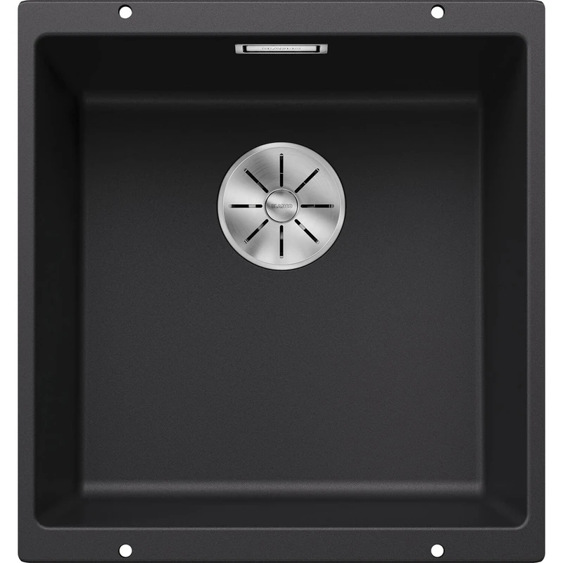 BLANCO SUBLINE 400-U | SILGRANIT Sink in Black | Installation Type: undermount Installation | for 50 cm Wide Base cabinets | One Cut-Out and only one Installation | [43x46x20.2 cm]