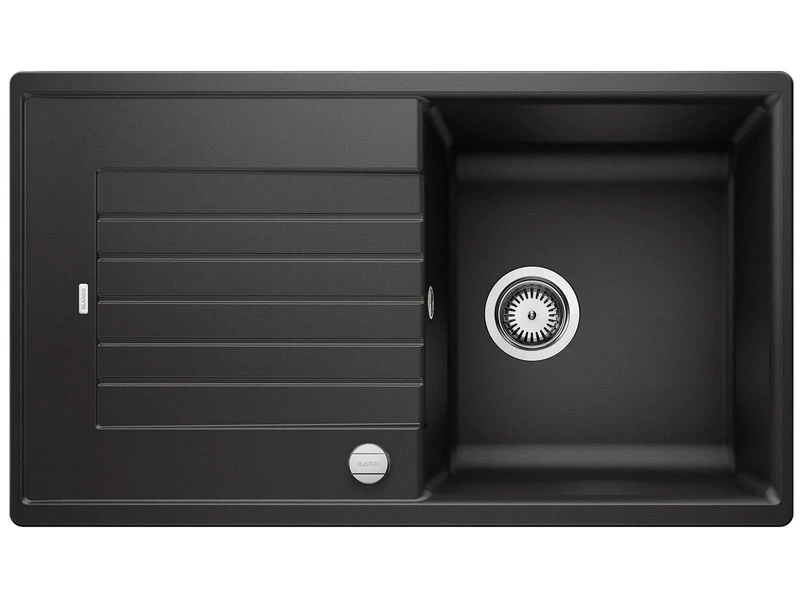 BLANCO ZIA 5 S | SILGRANIT Granite Sink in Black | Installation Type: Inset Installation from Above | Reversible | for 50 cm Wide Base cabinets | Large Bowl | Easy-Care Surface | [86x50x20.2 cm]