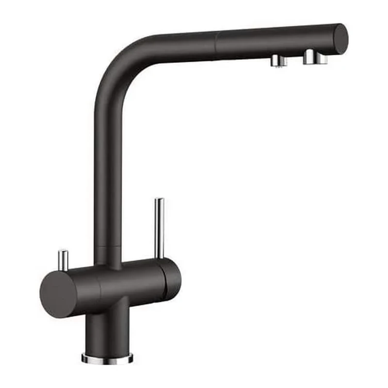 BLANCO FONTAS-S II Filter | Kitchen Mixer tap in silgranit Black | High-Pressure | with Pull-Out Hose | Non-Return Valve | Water-Saving | Separate Filter Required | [16.6x26.4x30.6 cm]