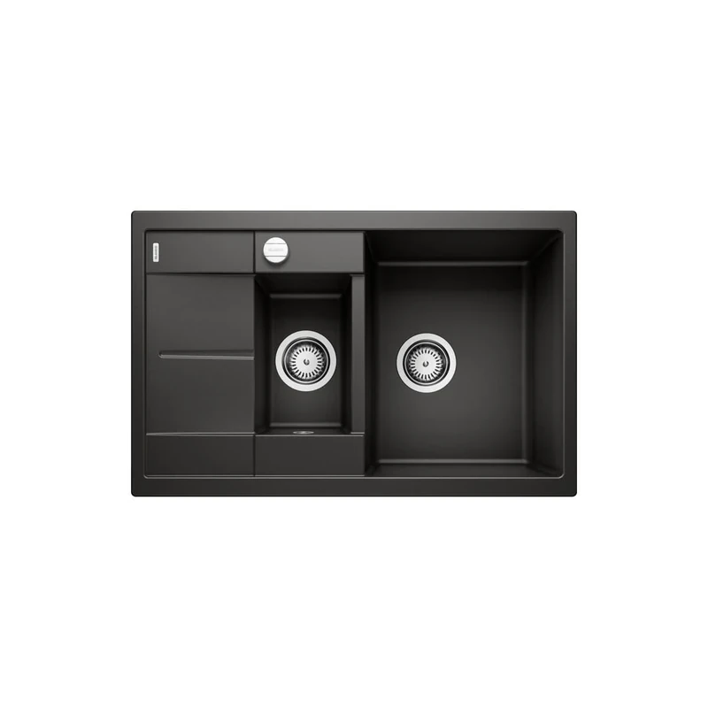 BLANCO METRA 6 S Compact | SILGRANIT Sink in Black | Installation Type: Inset Installation from Above | Reversible | for 60 cm Wide Base cabinets | Large Bowl | Easy to Clean | [78x50x20 cm]