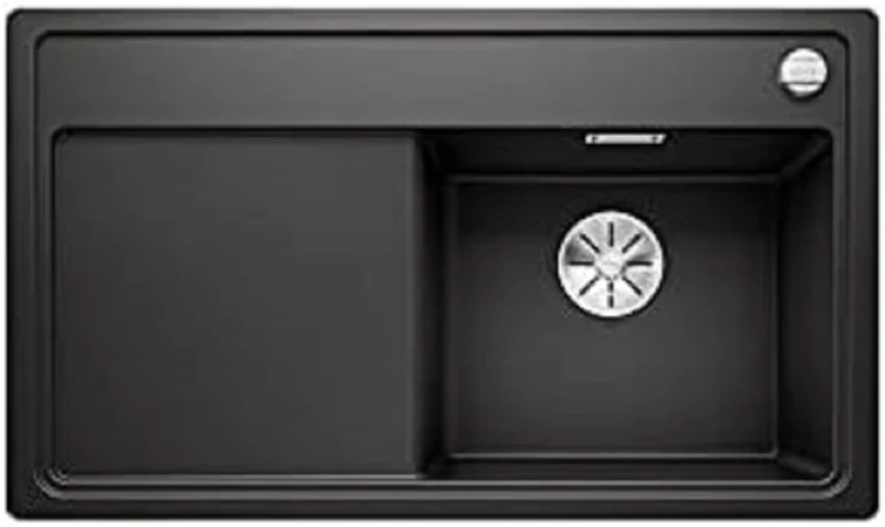 BLANCO Zenar 45 S-F | SILGRANIT Granite Sink in Black | Installation Type: flushmount | Main Bowl on the Right | for 45 cm Wide Base cabinets | Large Bowl | Easy to Clean | [84.8x49.8x20.2 cm]