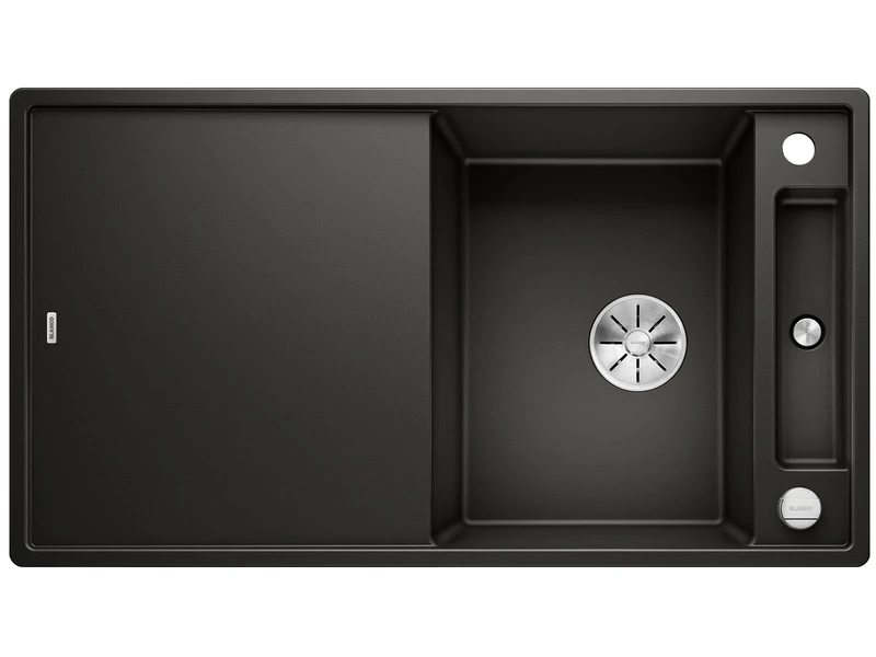 BLANCO AXIA III 5 S Granite Sink Made of Silgranit Black Installation Type: Installation from Top Reversible with Wooden Cutting Board for 50 cm Wide Base Cabinets Sliding Chopping Board