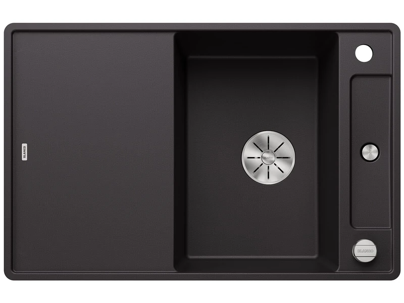 BLANCO AXIA III 45 S-F | SILGRANIT Granite Sink in Black | Installation Type: flushmount | Reversible | with Glass Cutting Board | for 45 cm Wide Base cabinets | Easy to Clean | [77x50x20.2 cm]
