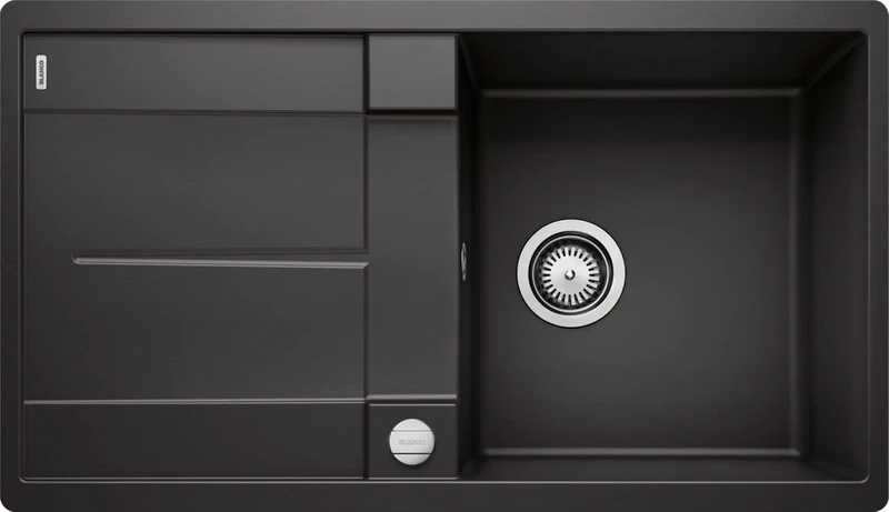 BLANCO METRA 5 S-F | SILGRANIT Granite Sink in Black | Installation Type: flushmount | Reversible | for 50 cm Wide Base cabinets | Large Bowl | Easy-Care Surface | [85x49x20.2 cm]