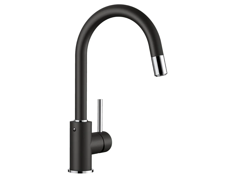 BLANCO Mida-S | Kitchen Mixer tap in silgranit Black | High-Pressure | with Pull-Out Hose | Non-Return Valve | Ceramic Cartridge | Assured Water Quality & Water-Saving | [10.8x22.3x33.6 cm]