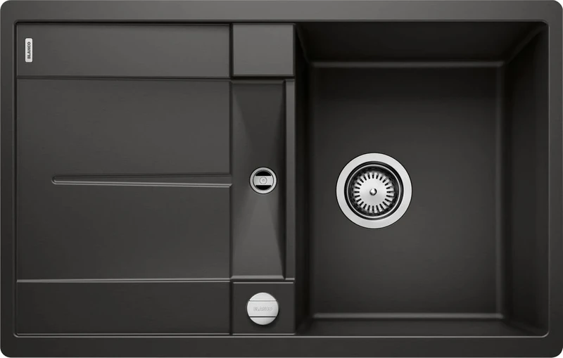 BLANCO METRA 45 S-F | SILGRANIT Granite Sink in Black | Installation Type: flushmount | Reversible | for 45 cm Wide Base cabinets | Large Bowl | Easy-Care Surface | [77x49x20 cm]