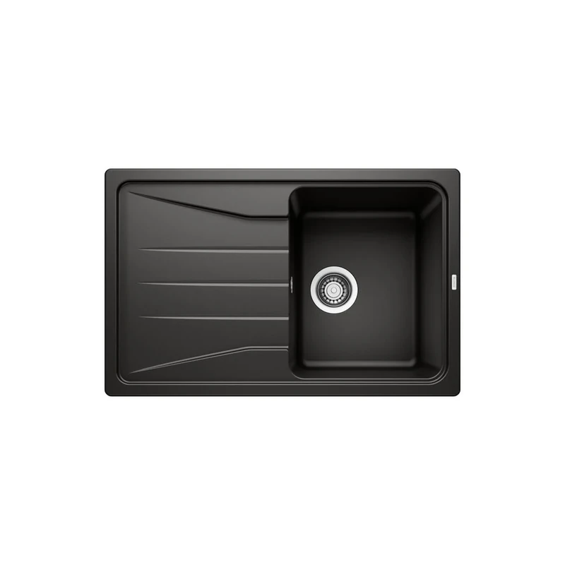 BLANCO SONA 45 S | SILGRANIT Granite Sink in Black | Installation Type: Inset Installation from Above | Reversible | for 45 cm Wide Base cabinets | Large Bowl | Easy-Care Surface | [78x50x20.2 cm]