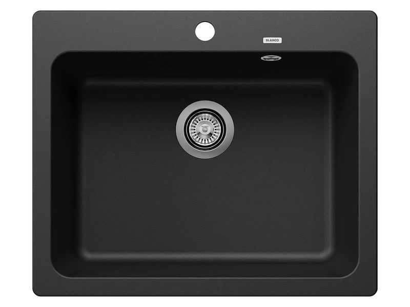 BLANCO NAYA 6 | SILGRANIT Sink in Black | Installation Type: Inset Installation from Above | for 60 cm Wide Base cabinets | Spacious Bowl Volume | Easy-Care Surface | [61.5x51x21.2 cm]