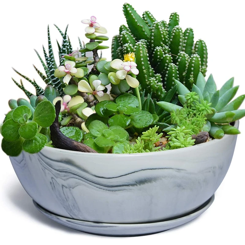 EPGardening 26CM Large Planter Pot Marble Pattern Ceramic Succulent Planter Big Plant Pot Succulents Container Flower Pot Indoor Outdoor Decor