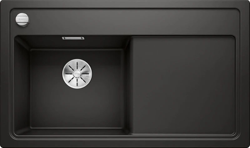 BLANCO Zenar 45 S | SILGRANIT Sink in Black | Installation Type: Inset Installation from Above | Main Bowl on The Left | for 45 cm Wide Base cabinets | Large Bowl | Easy to Clean | [86x51x20.2 cm]